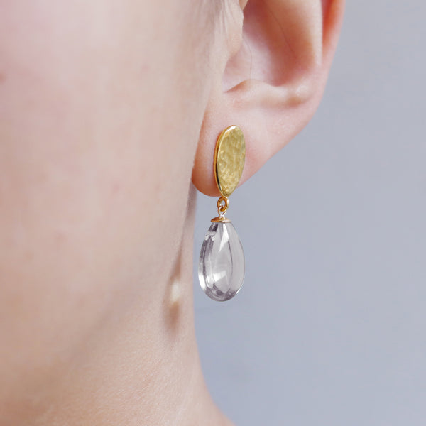 Smooth Pear Gemstones & Gold Hammered Top
