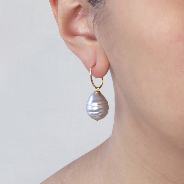 Grey Shell Pearl Hoops