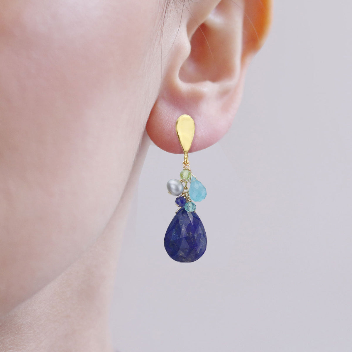 Pear Cut Gemstone Cluster Stud Earrings