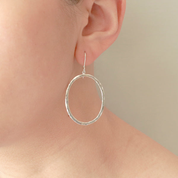 Large Hammered Oval Drop Earrings