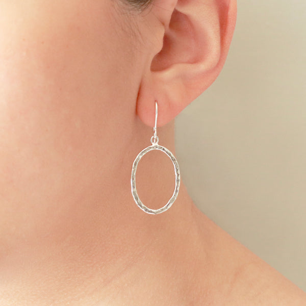 Medium Hammered Oval Drop Earrings