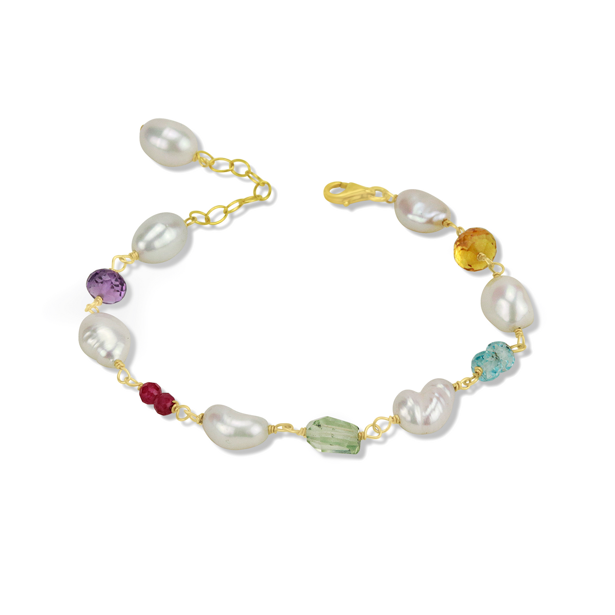 Multicoloured Gem and Pearl Bracelet