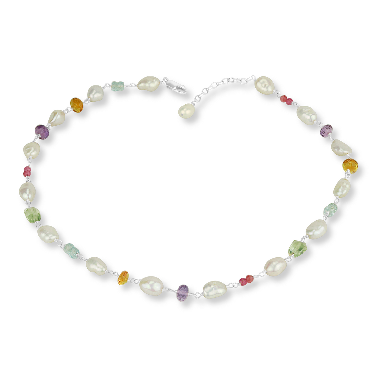 Stunning multicoloured gemstone and pearl necklace, perfect for adding elegance to any outfit.