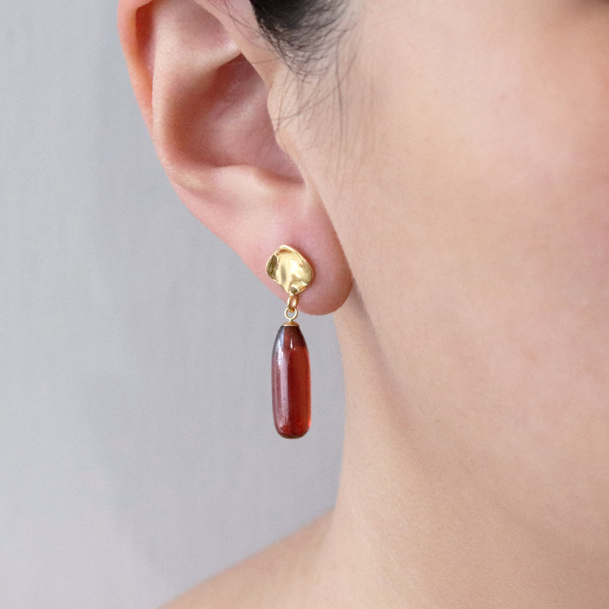 Ripple Textured Long Teardrop Gemstone Earrings