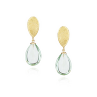 Green Drop Earrings with Gold Hammered Top