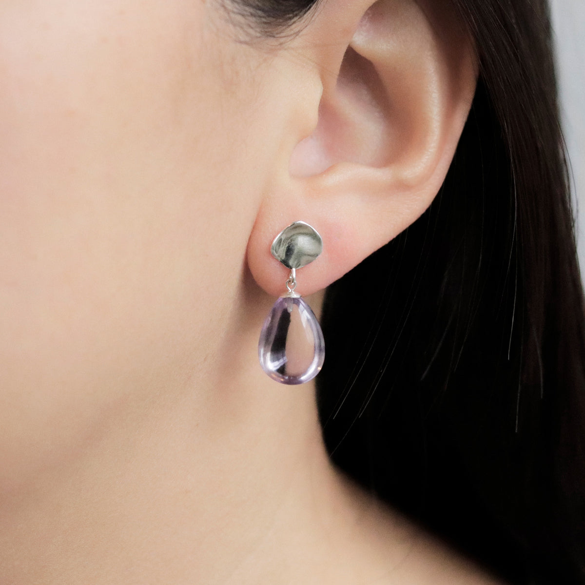 Ripple Textured Smooth Gemstones Earrings
