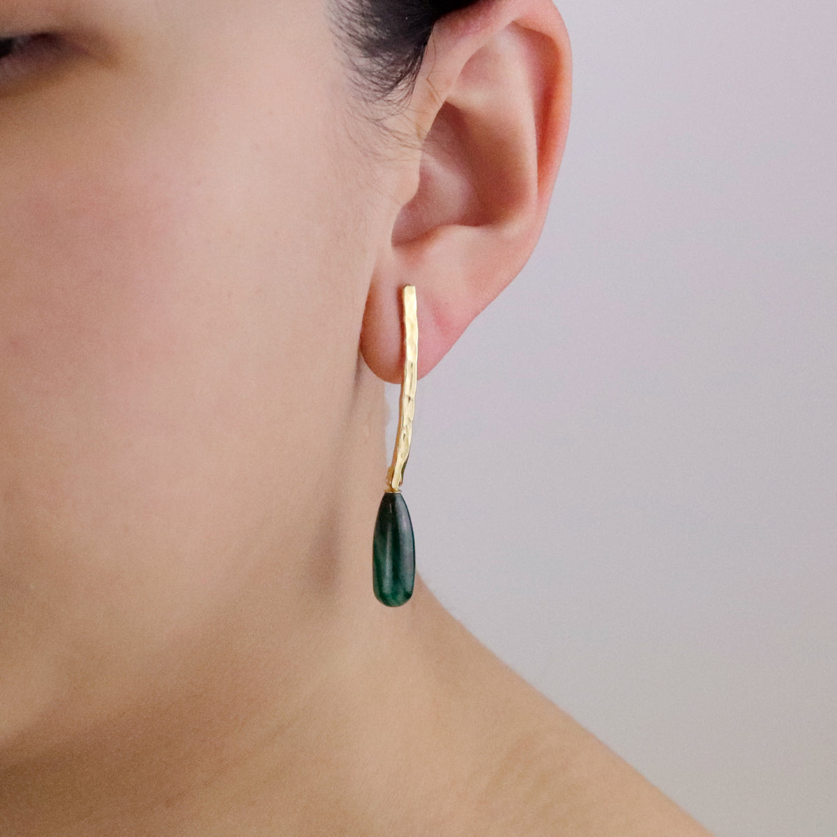 Hammered Long Teardrop Gemstone Earrings