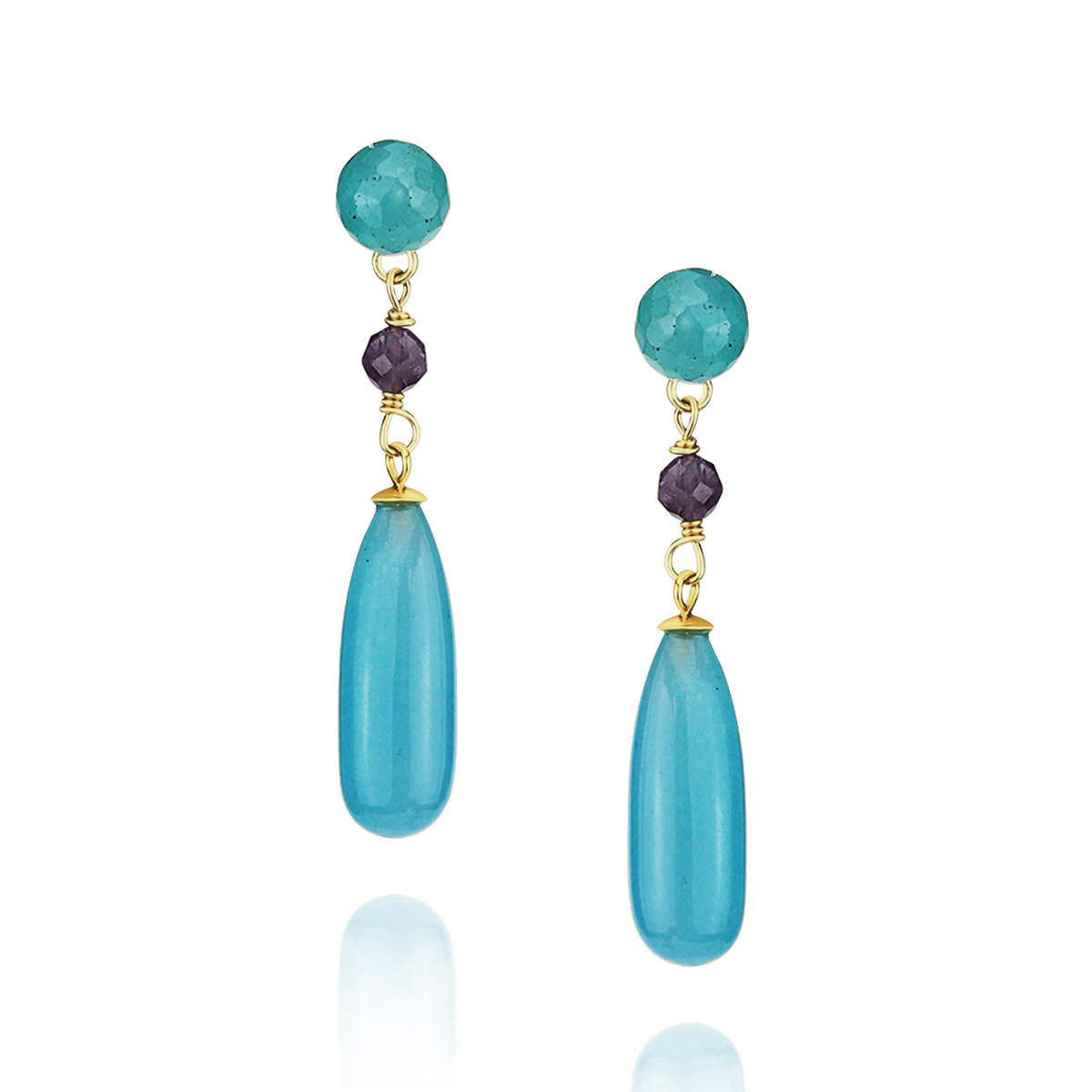Stud & Long Teardrop Gemstone Earrings