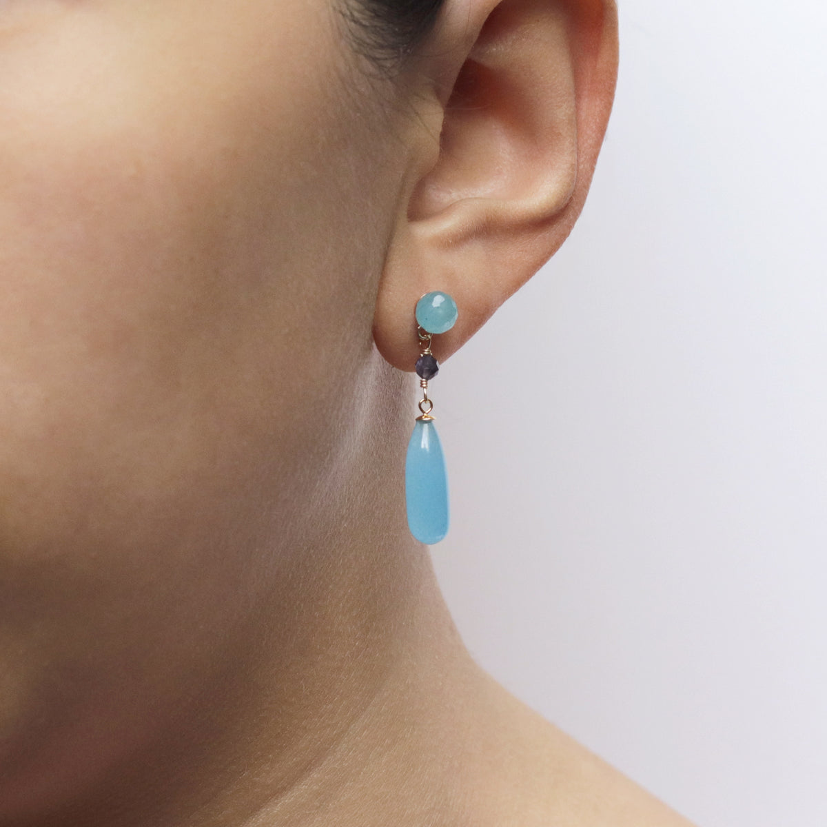 Stud & Long Teardrop Gemstone Earrings