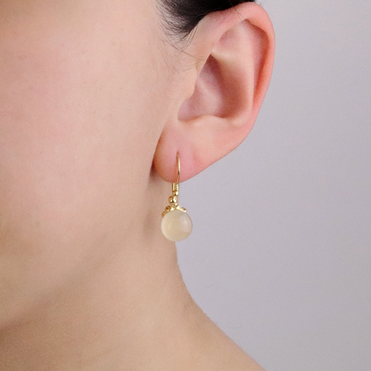 Smooth Gemstone & Granulated Textured Earrings