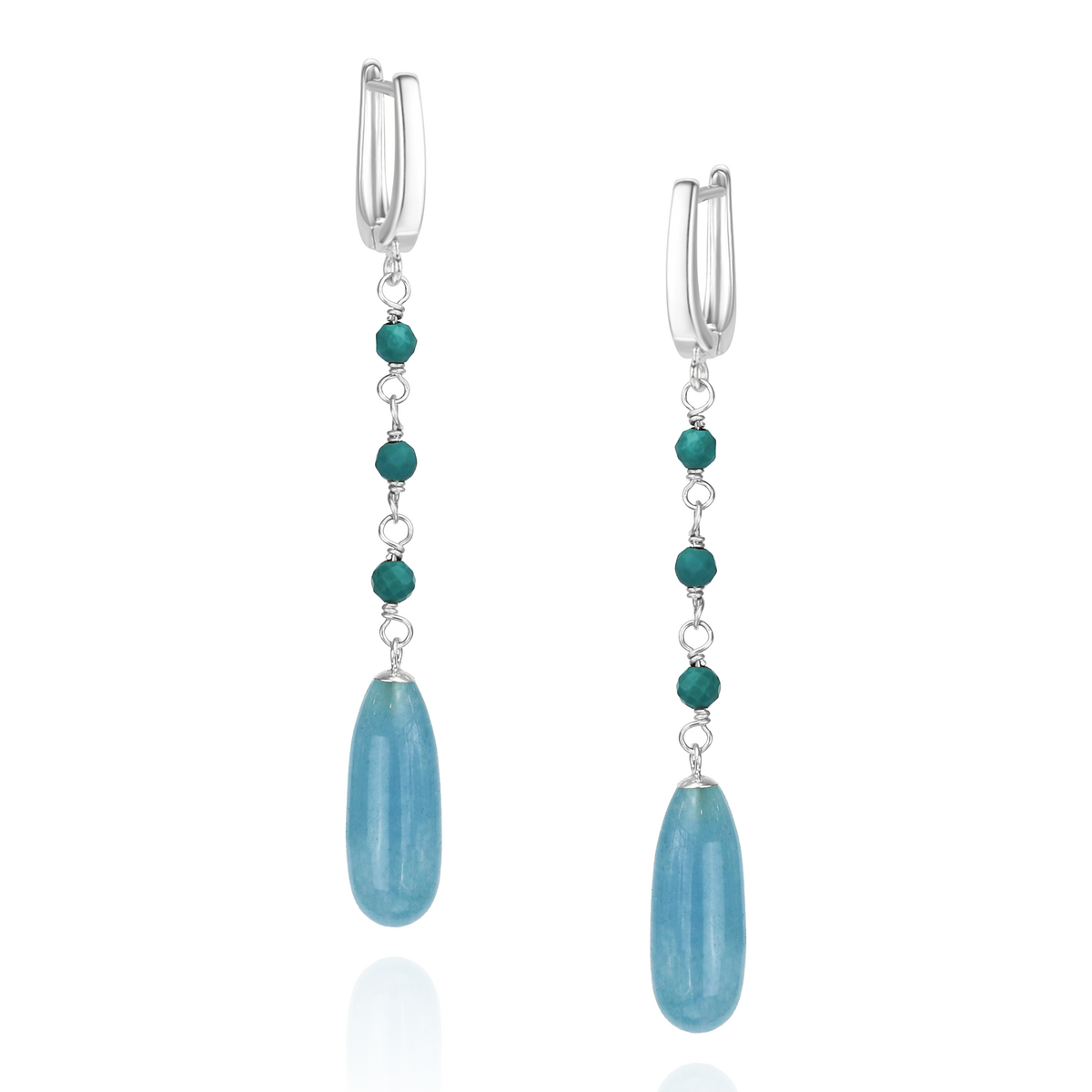 Hinged Back Long Teardrop Gemstone Earrings