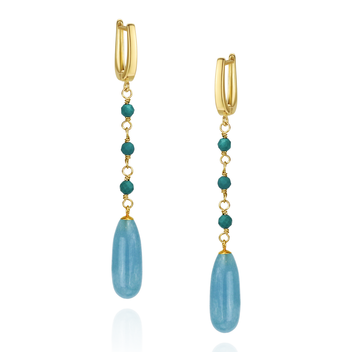 Hinged Back Long Teardrop Gemstone Earrings