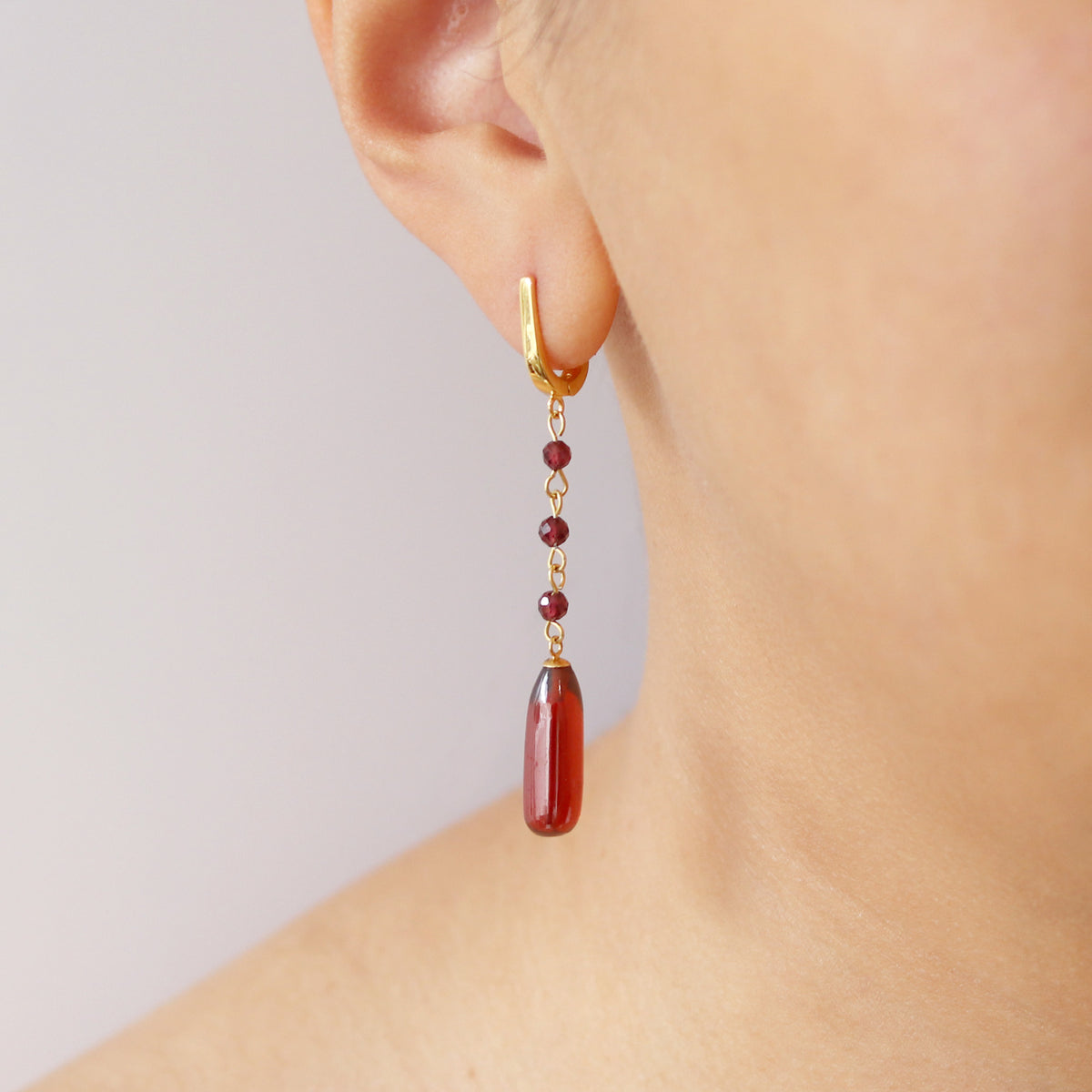 Hinged Back Long Teardrop Gemstone Earrings