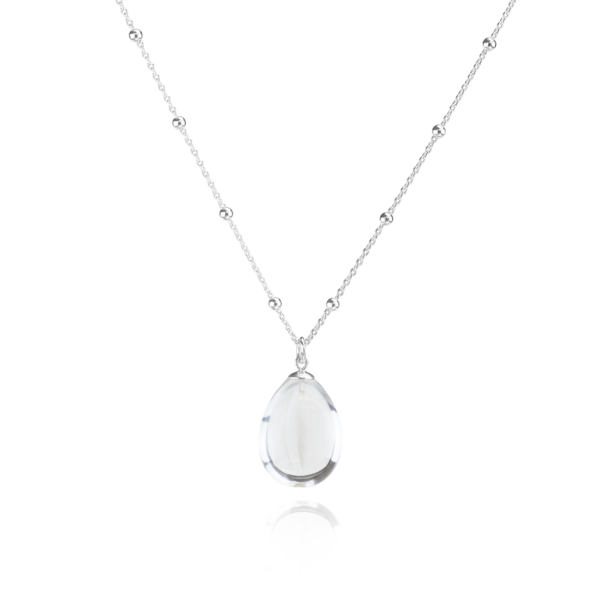 Smooth Rock Crystal Pendant with Satellite Chain
