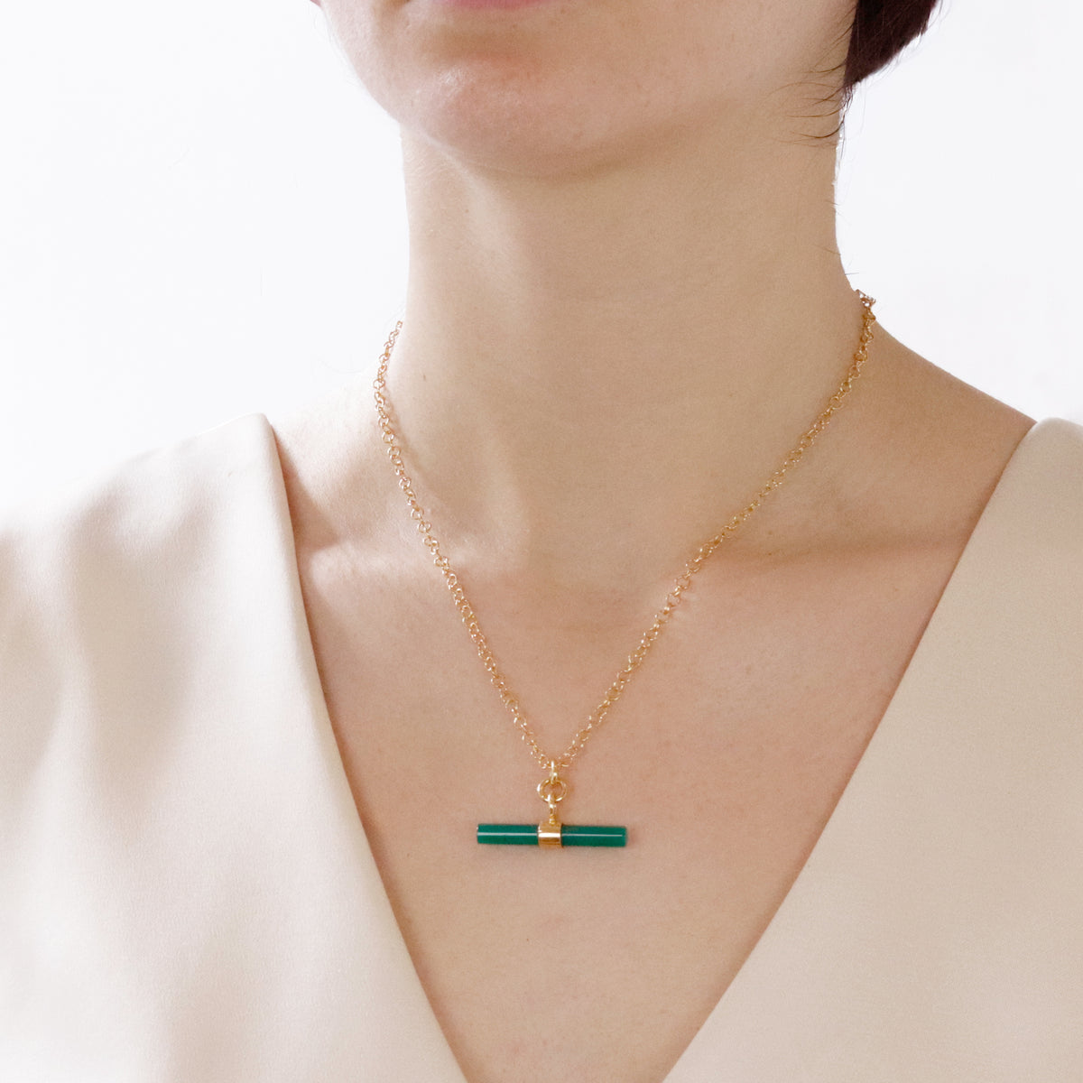 Large Gemstone T-Bar Pendant