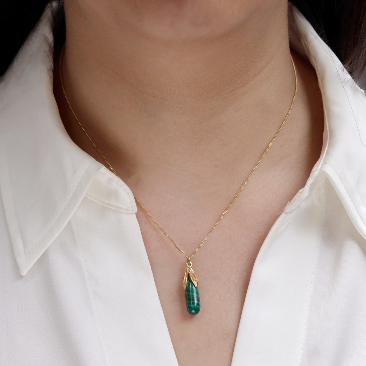 Long Teardrop Gemstone Leaf Pendant