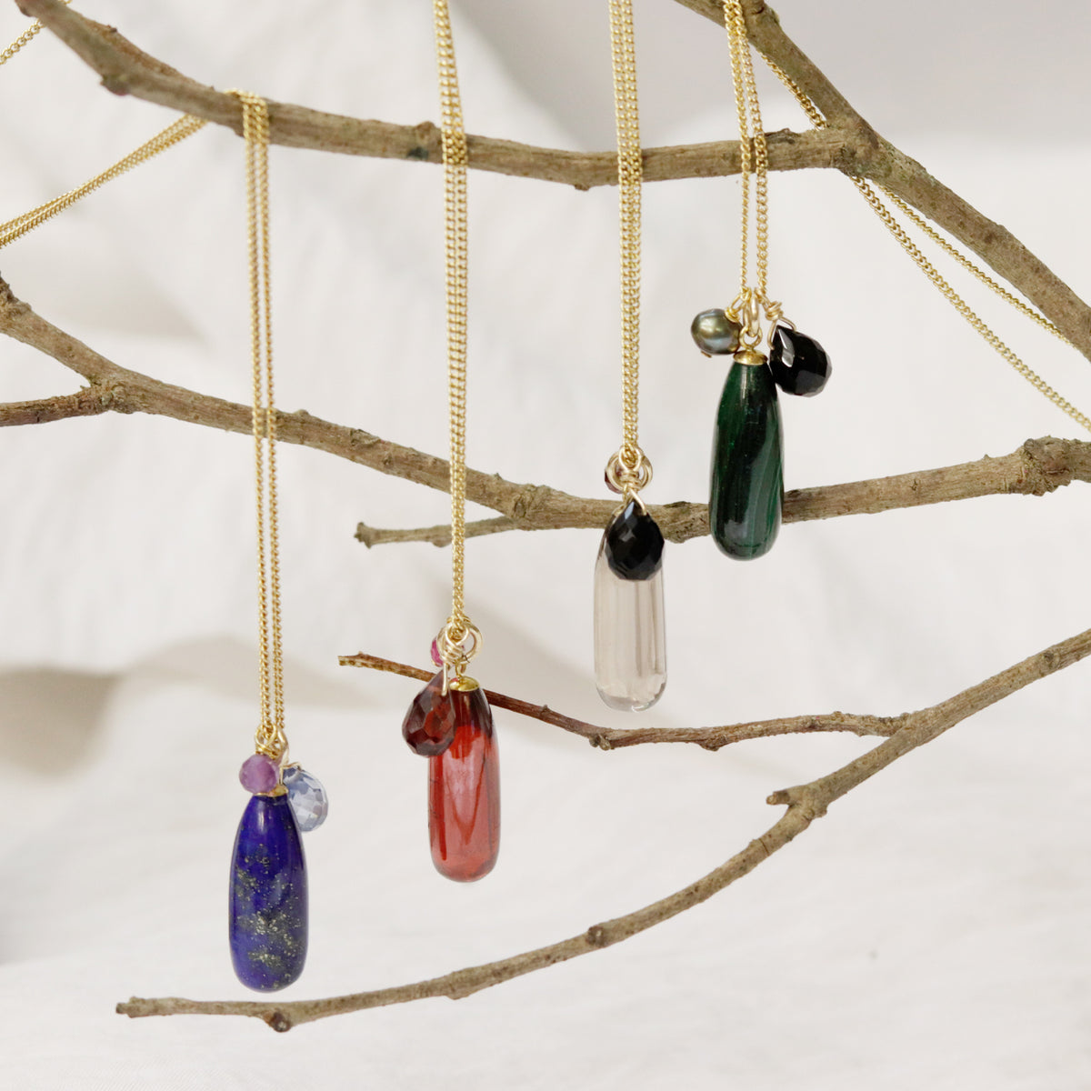 Long Teardrop Gemstone Cluster Pendant