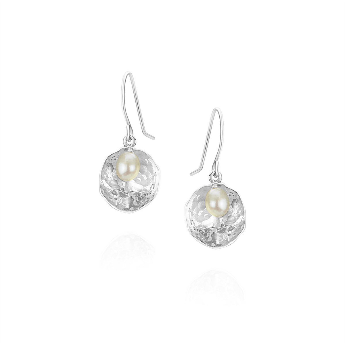 Hammered Disc & Rice Pearl Earrings