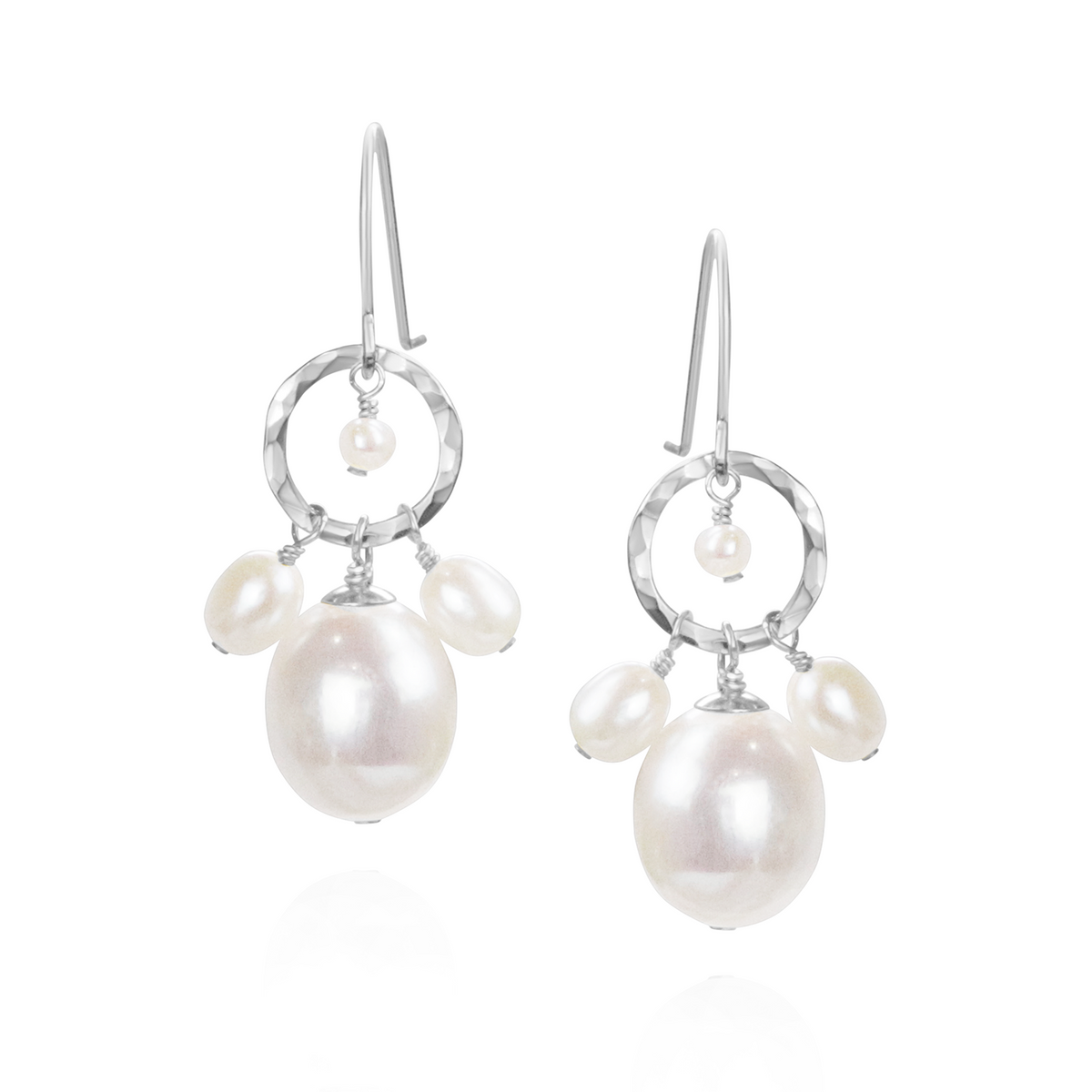 Hammered Circle & Pearl Drop Earrings