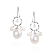 Hammered Circle & Pearl Drop Earrings