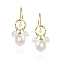 Hammered Circle & Pearl Drop Earrings