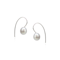 Mini Fish Hook Grey Pearl Earrings