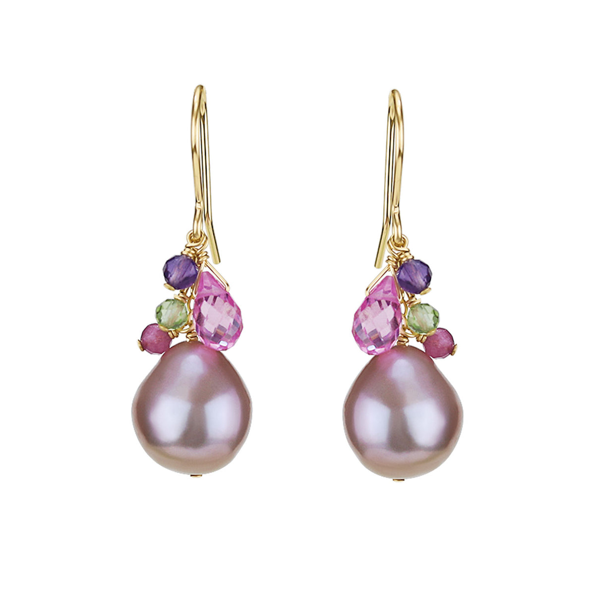 Pearl Drop Gem Cluster Earrings