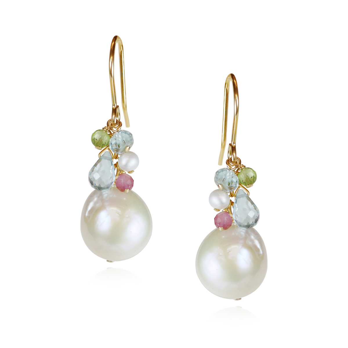 Pearl Drop Gem Cluster Earrings