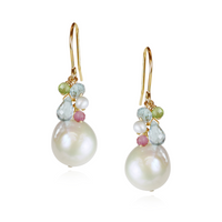 Pearl Drop Gem Cluster Earrings