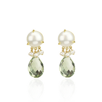 White Pearl & Pear Shaped Stone Earrings