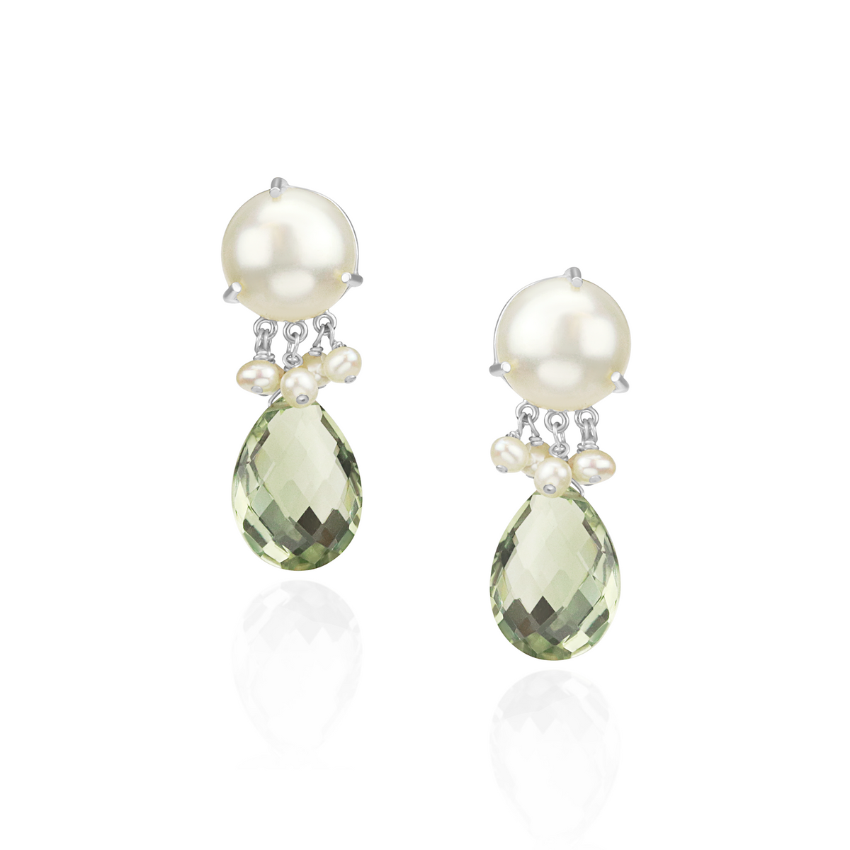 White Pearl & Pear Shaped Stone Earrings