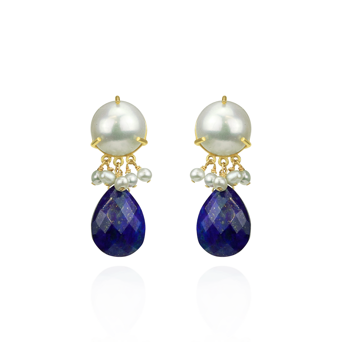 White Pearl & Pear Shaped Stone Earrings