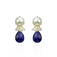 White Pearl & Pear Shaped Stone Earrings