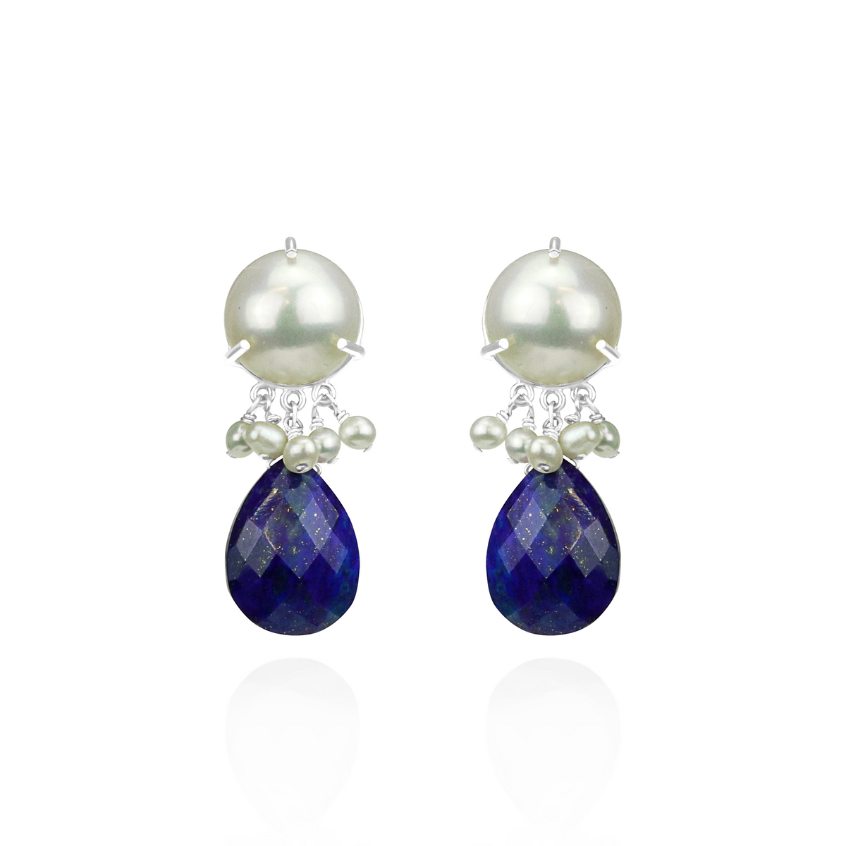 White Pearl & Pear Shaped Stone Earrings