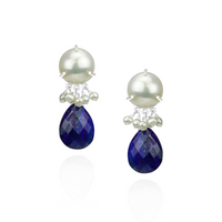 White Pearl & Pear Shaped Stone Earrings