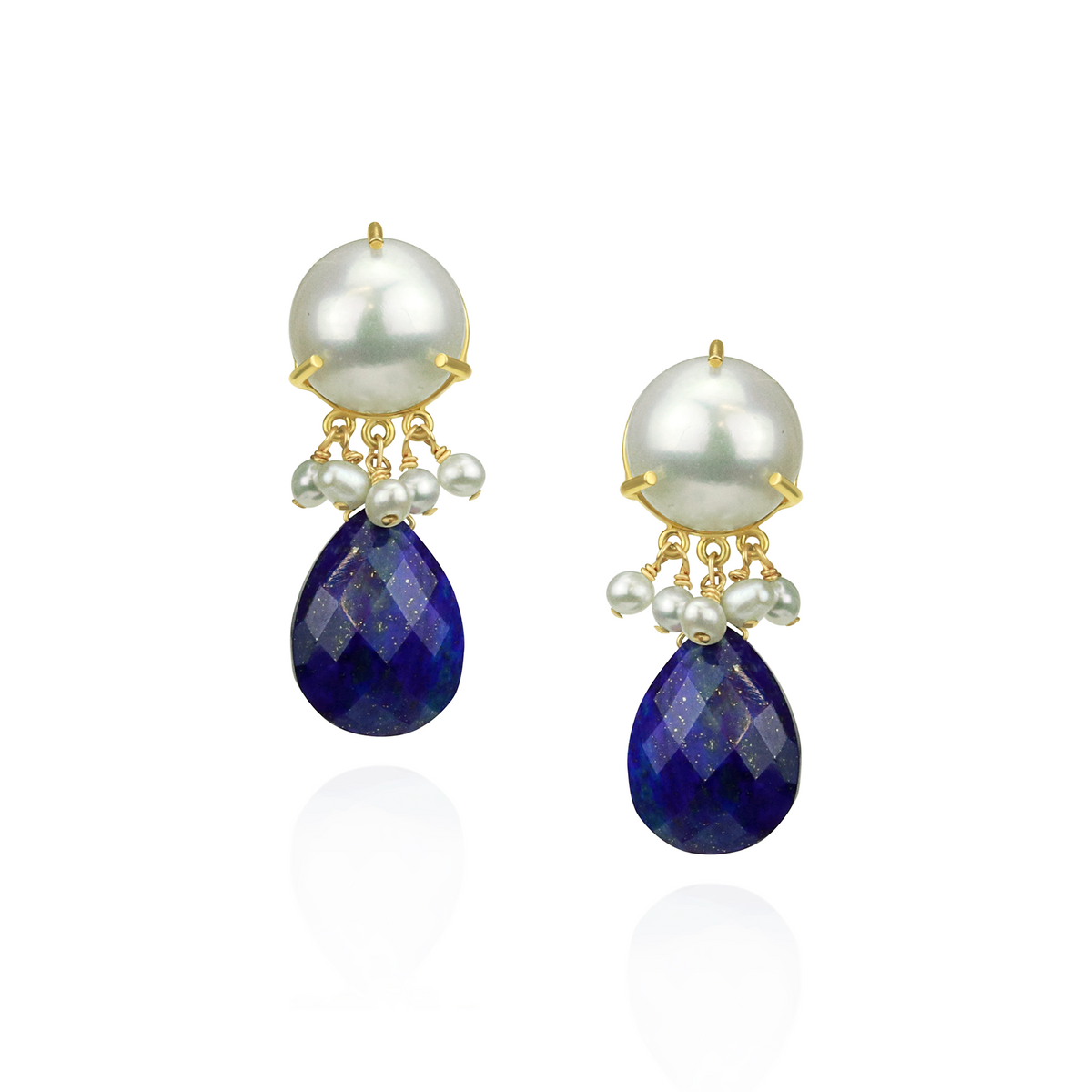 White Pearl & Pear Shaped Stone Earrings