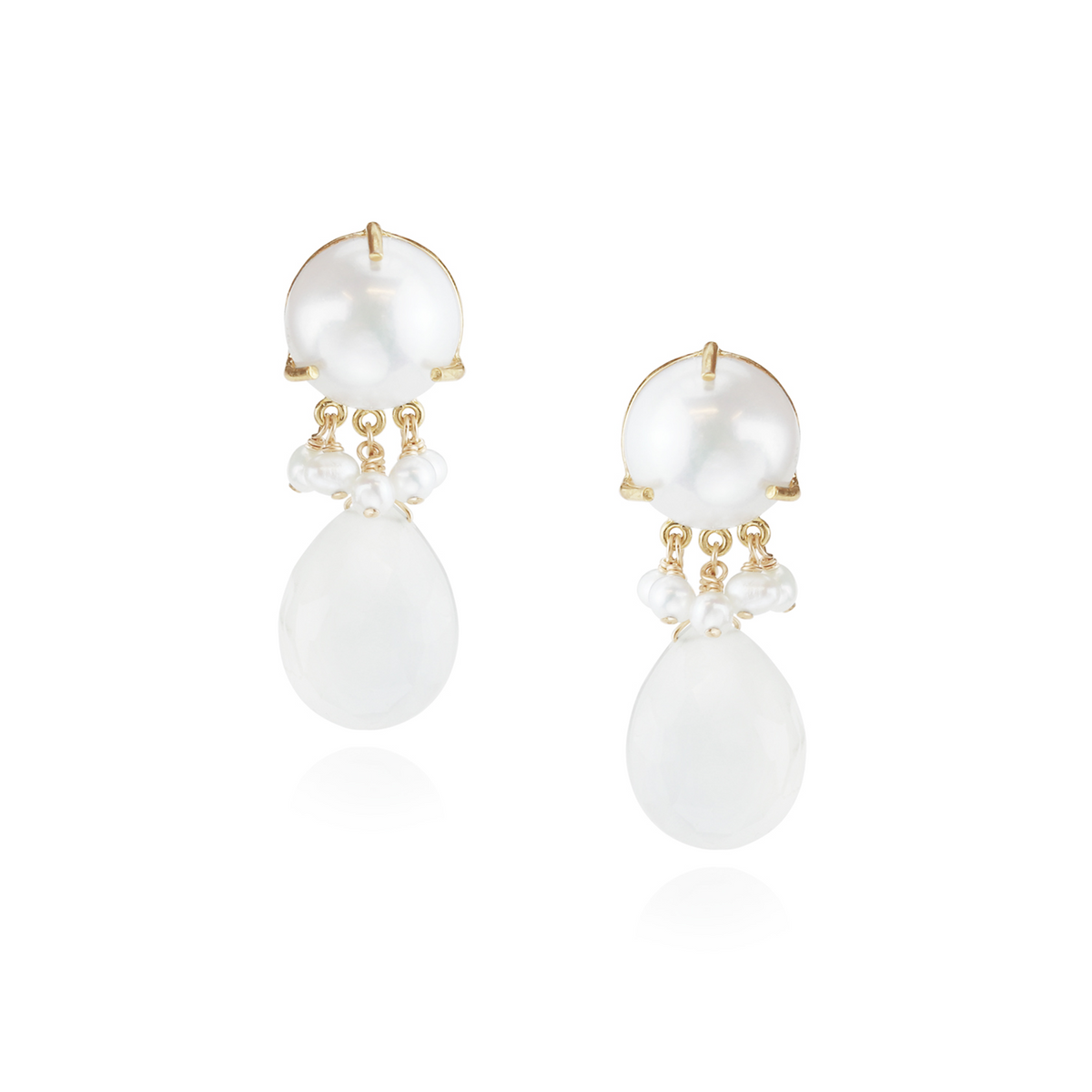 White Pearl & Pear Shaped Stone Earrings