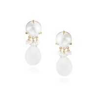 White Pearl & Pear Shaped Stone Earrings
