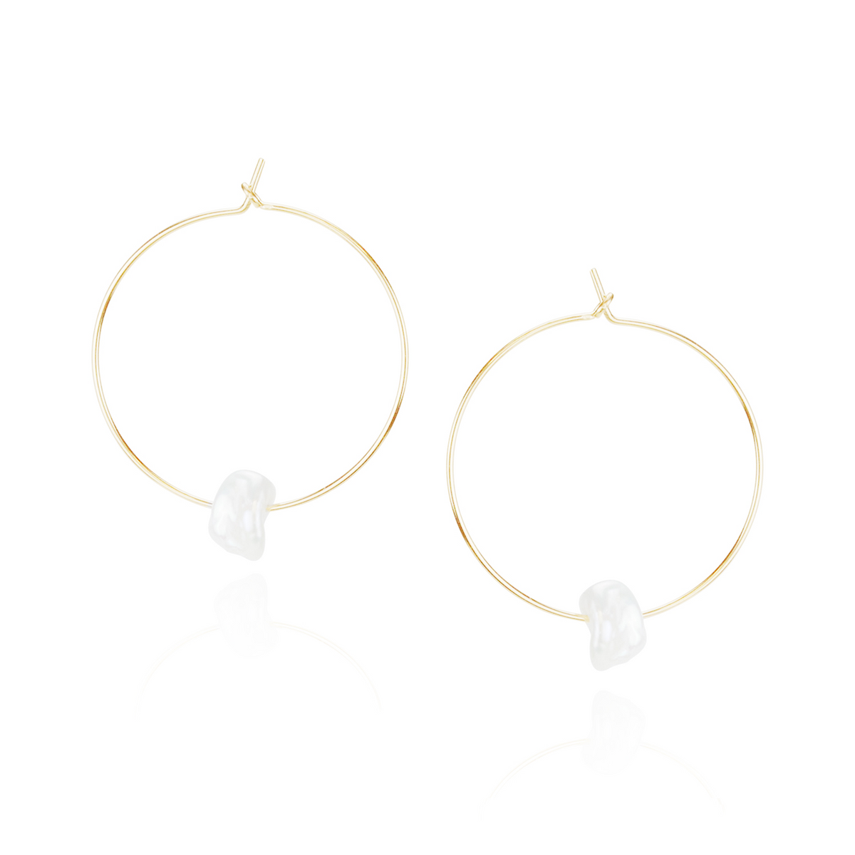 White Keshi Pearl Hoop Earrings