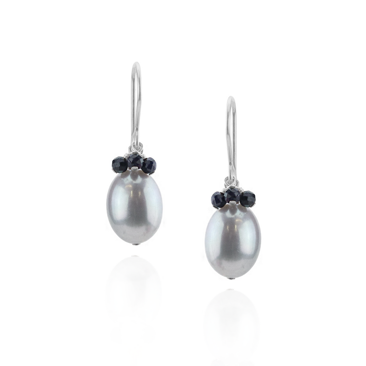 Grey Pearl & Sapphire Cluster Earrings
