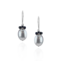 Grey Pearl & Sapphire Cluster Earrings