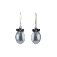 Grey Pearl & Sapphire Cluster Earrings