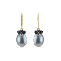 Grey Pearl & Sapphire Cluster Earrings