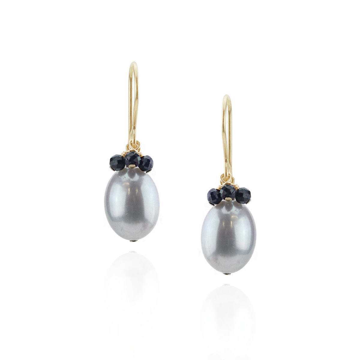 Grey Pearl & Sapphire Cluster Earrings
