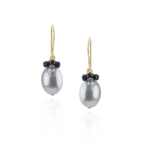 Grey Pearl & Sapphire Cluster Earrings