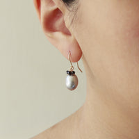 Grey Pearl & Sapphire Cluster Earrings