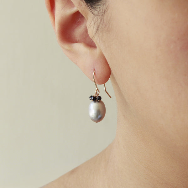 Grey Pearl & Sapphire Cluster Earrings