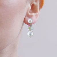 Duo Pearl & Gem Cluster Earrings