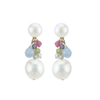 Duo Pearl & Gem Cluster Earrings