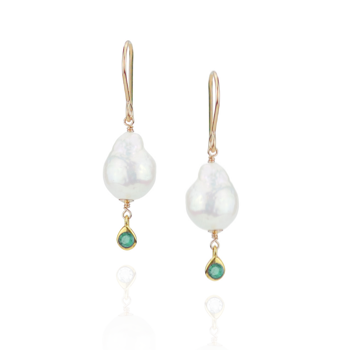 Fish Hook Pearl and Gem Drop Earrings